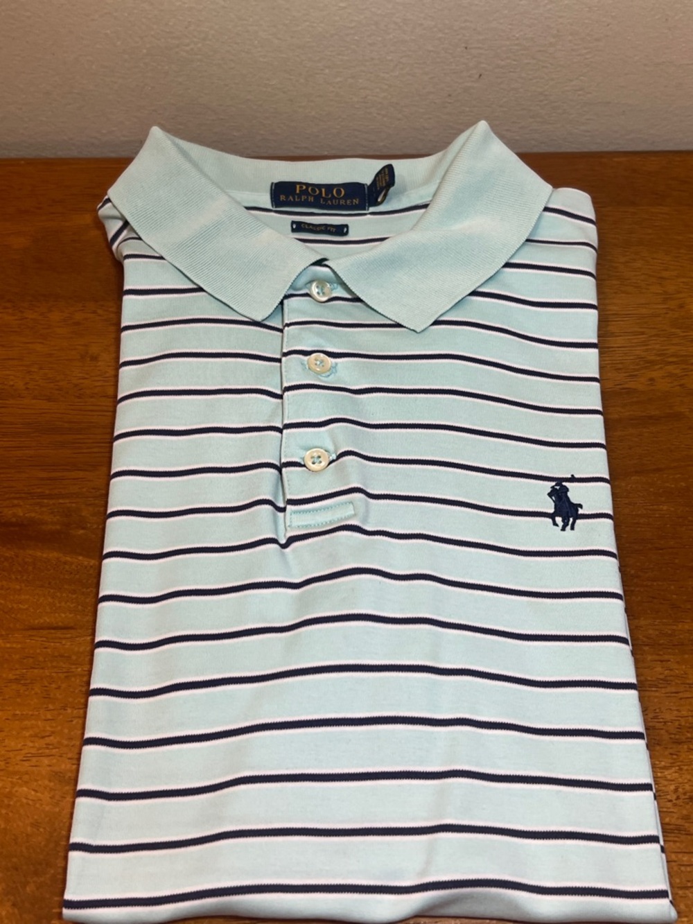 Polo Ralph Lauren Mint Green Polo with Navy Stripes size Large